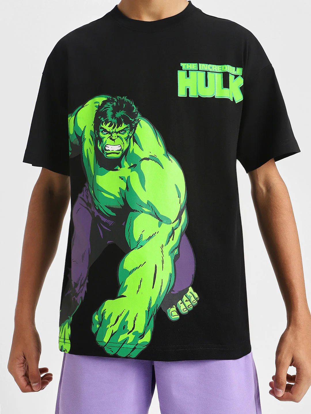 Hulk Black Oversized Graphic Placement Printed Boys T-shirt - Image 5