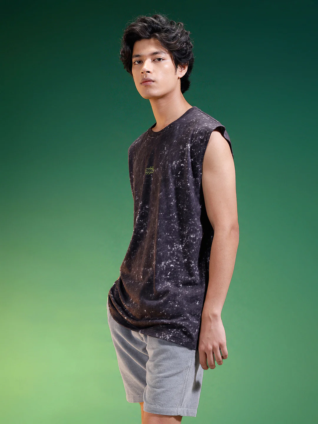 Hustle Black Oversized Printed Acid Wash Vest - Image 3