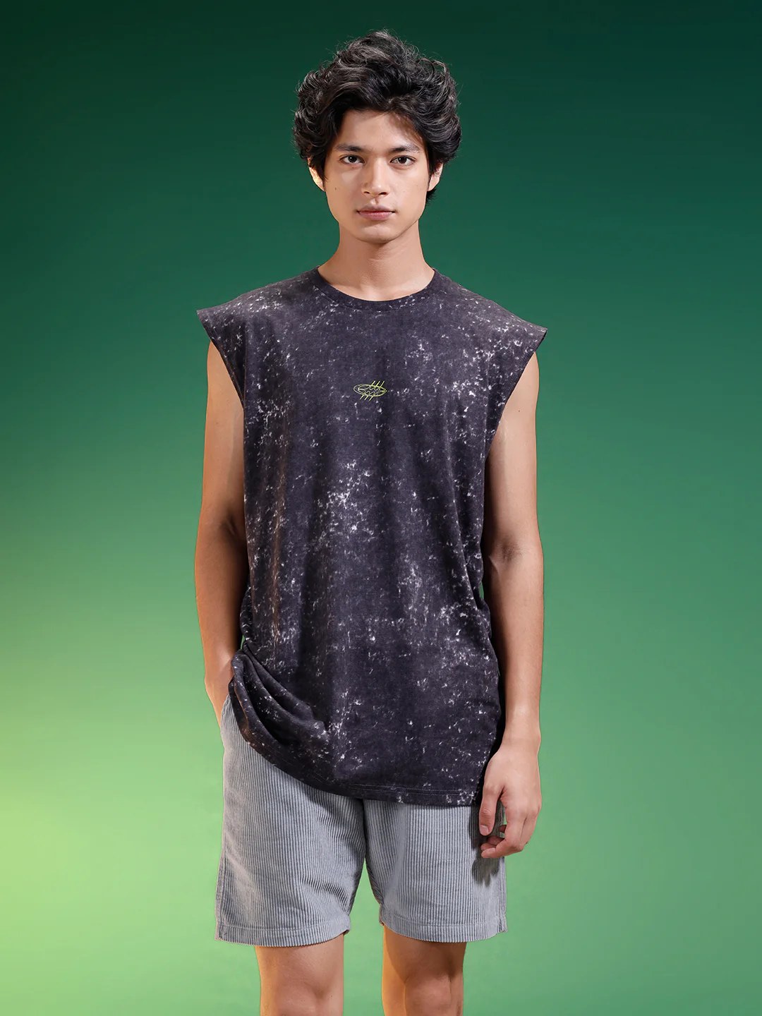 Hustle Black Oversized Printed Acid Wash Vest - Image 4