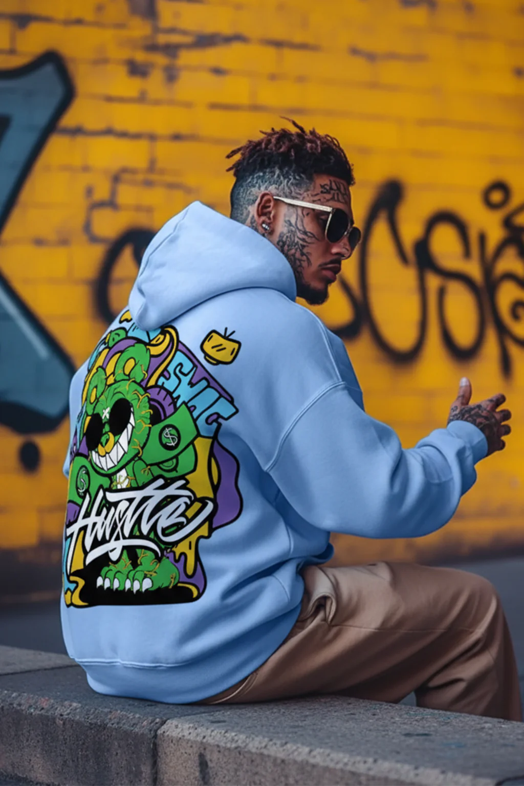Hustle Mode: Green Print Men's Oversized Hoodie - Image 3