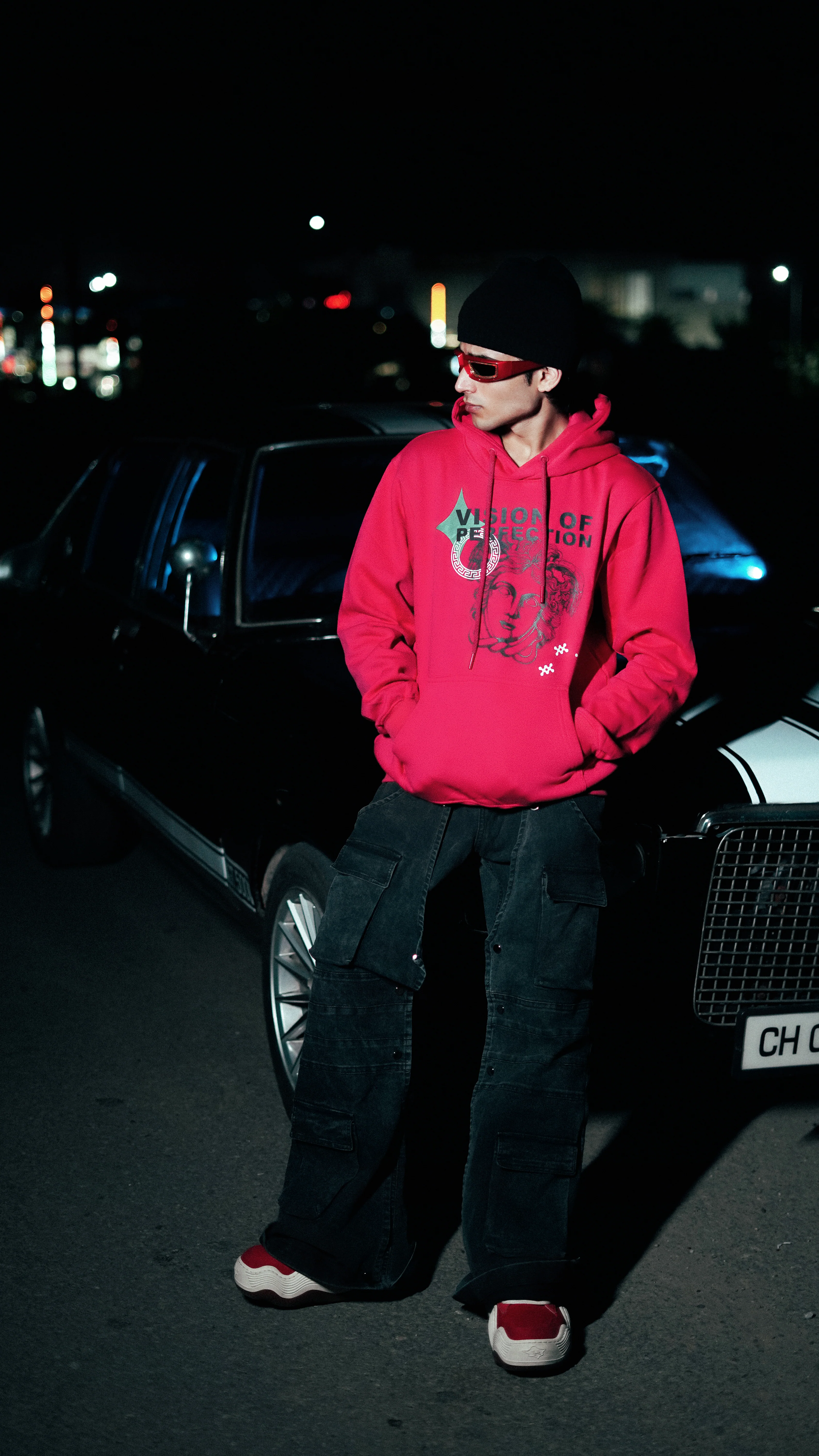 Vision of Perfection Magenta Front Typographic Regular Fit Hoodie - Image 3