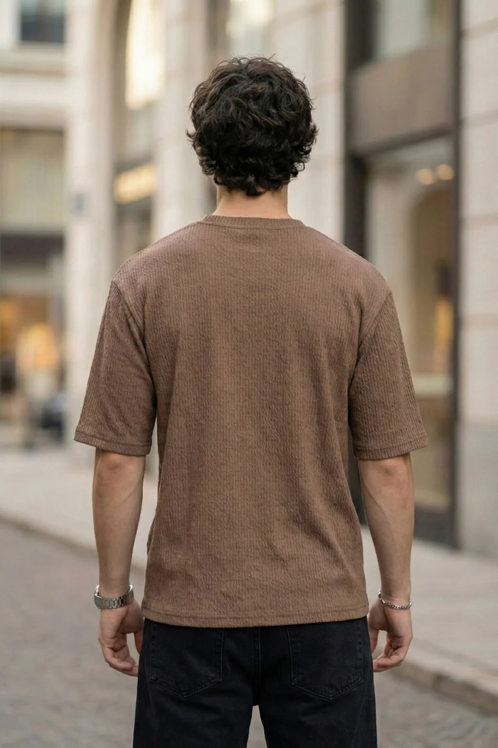 I'm Fine Brown Oversized Textured T-shirt - Image 4