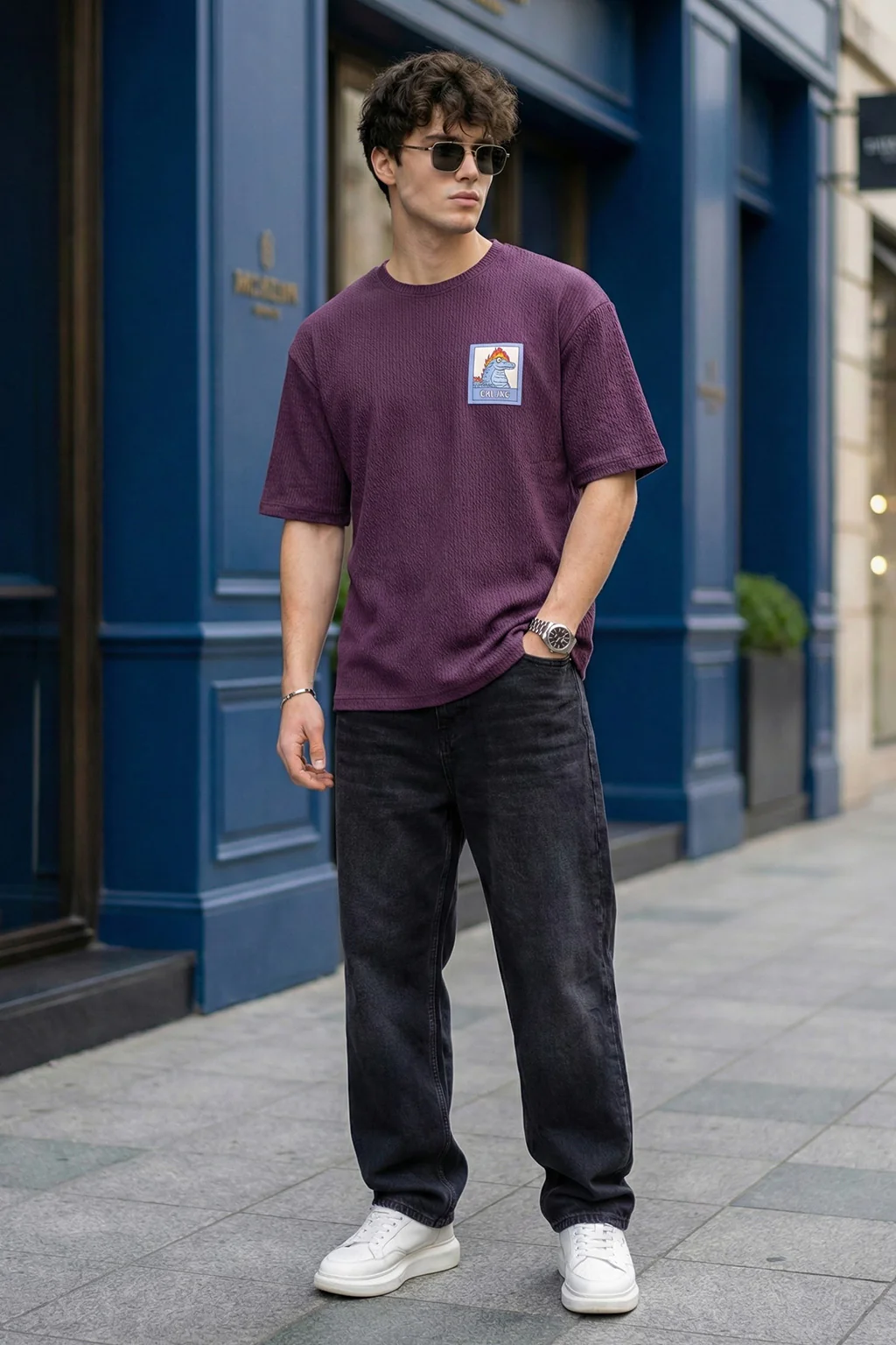 I'm Fine Wine Oversized Textured T-shirt - Image 5