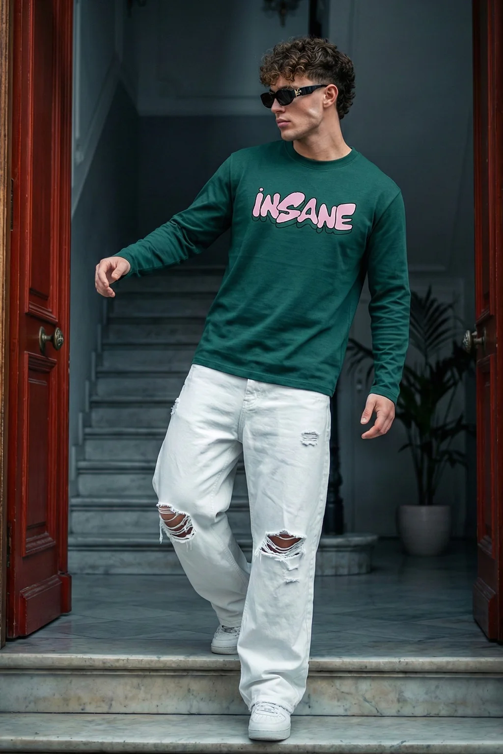 Insane Green Full Sleeves Regular Fit Printed T-shirt - Image 6