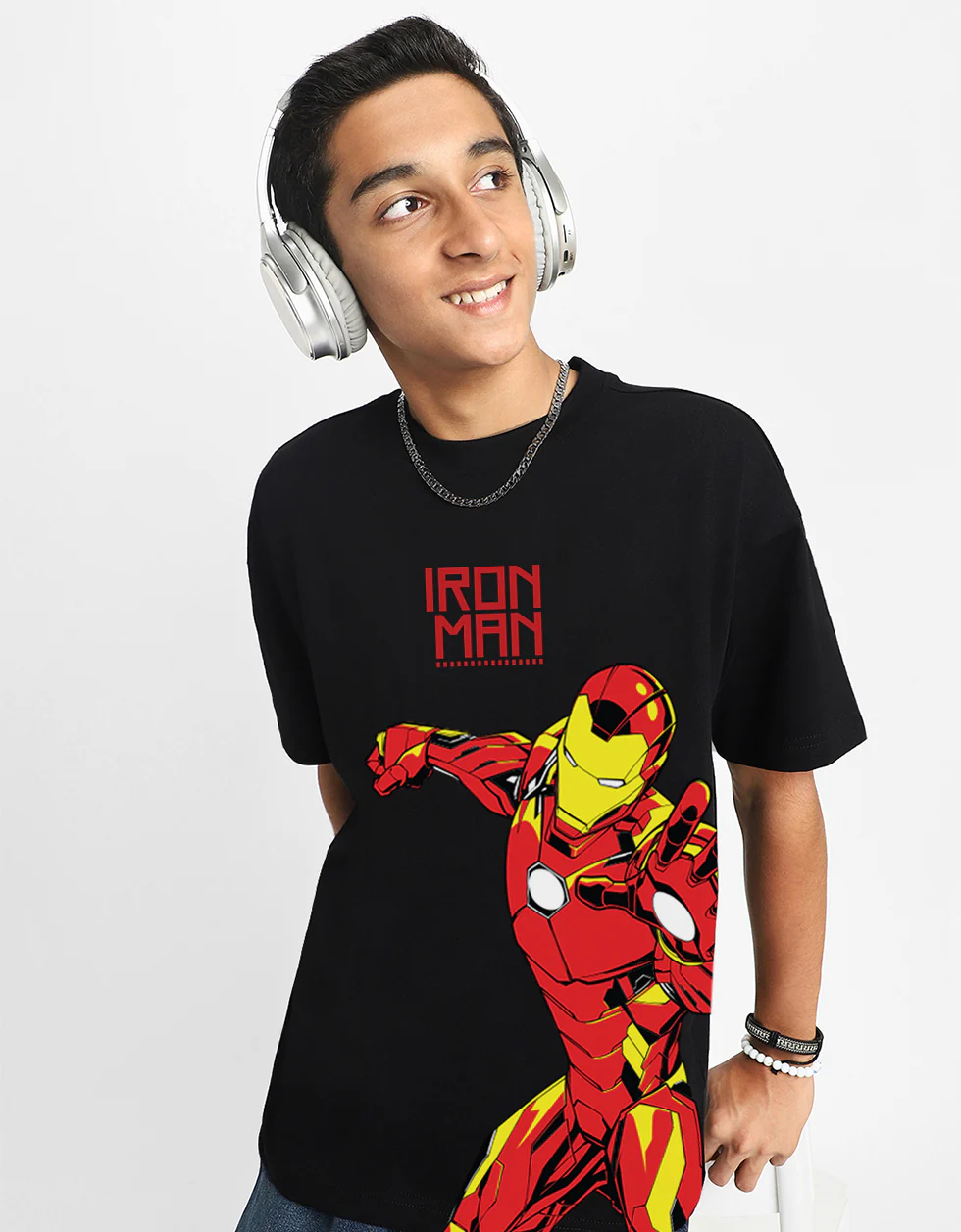 Ironman Black Oversized Graphic Front Printed Boys T-shirt - Image 5