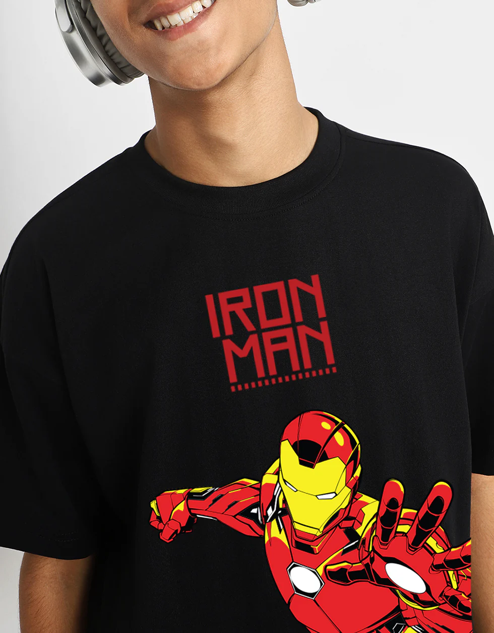 Ironman Black Oversized Graphic Front Printed Boys T-shirt - Image 6