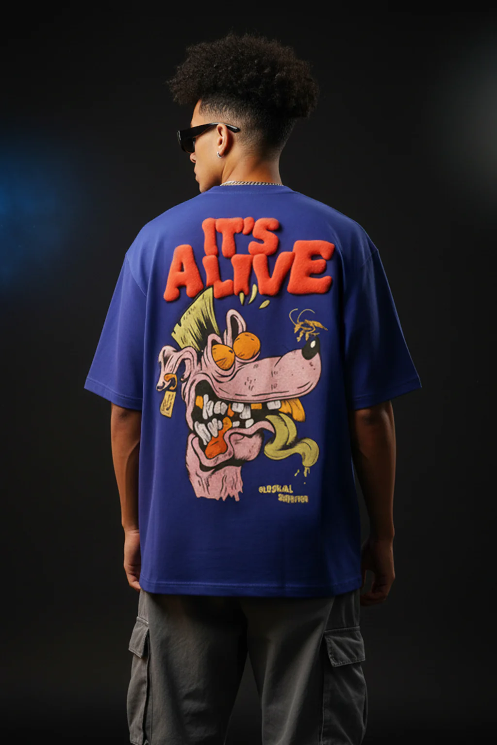 It's Alive Royal Blue Oversized Puff Printed Exclusive T-shirt - Image 3