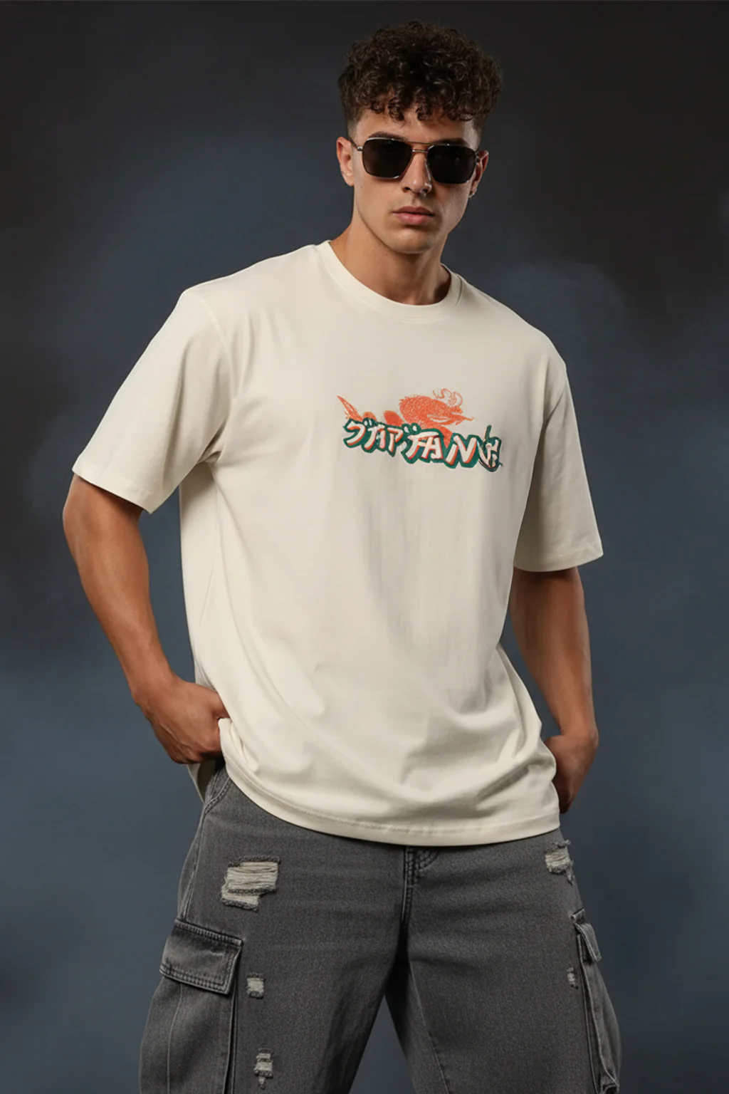 Japan Osaka Swan White Oversized Back Graphic Printed T-shirt - Image 2