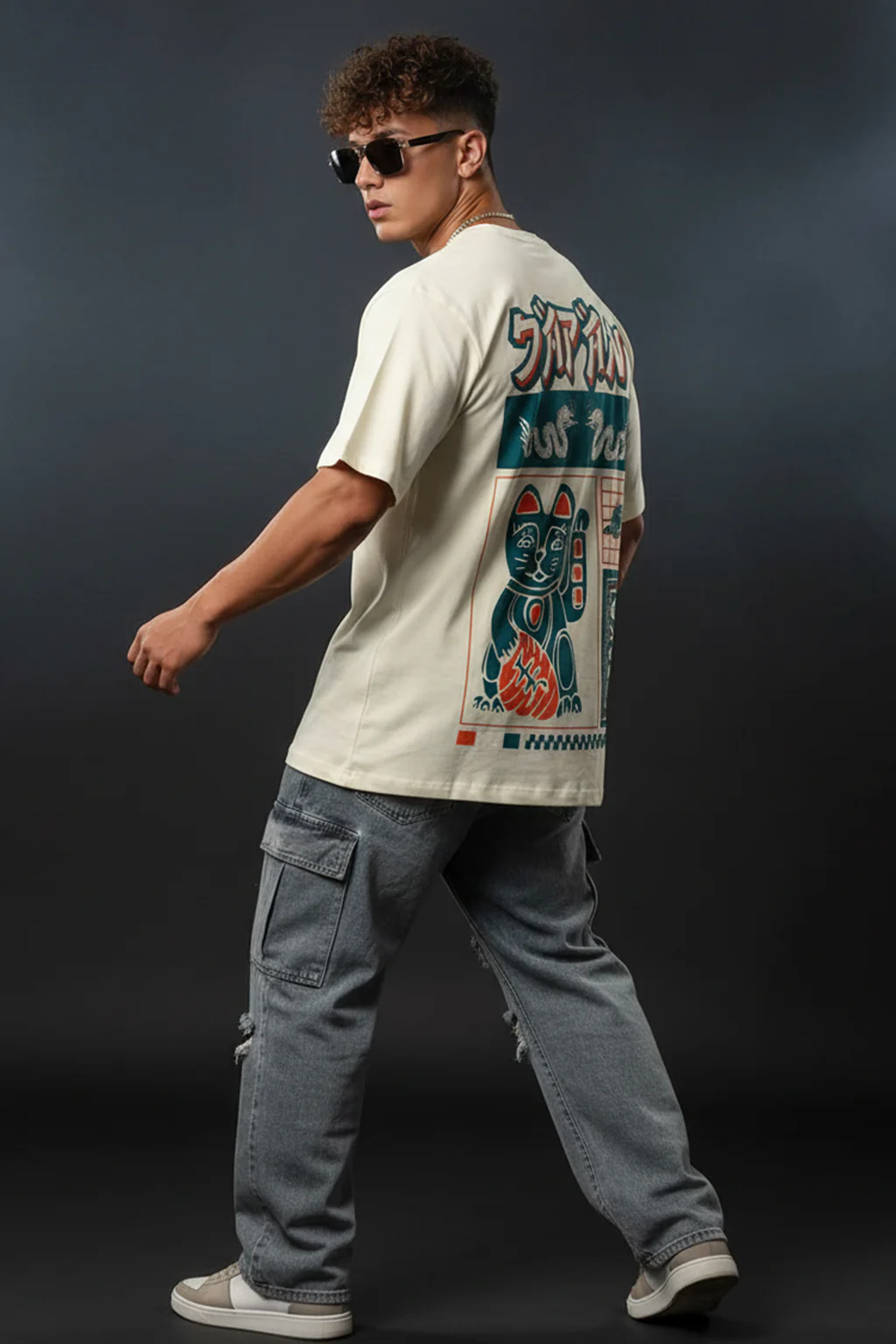 Japan Osaka Swan White Oversized Back Graphic Printed T-shirt - Image 3