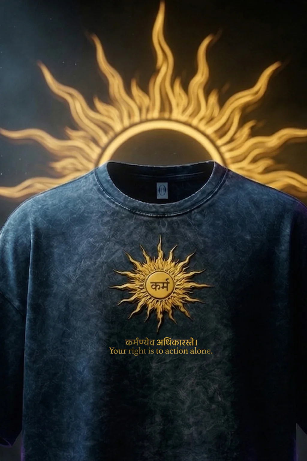 कर्म Navy Acid Washed Printed Exclusive T-shirt Epic Collection - Image 3