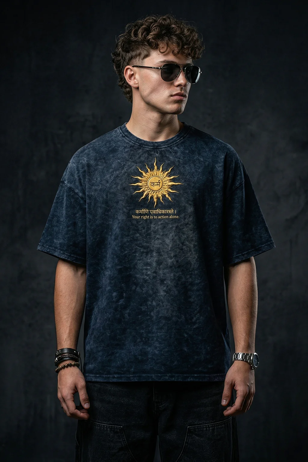 कर्म Navy Acid Washed Printed Exclusive T-shirt Epic Collection - Image 6