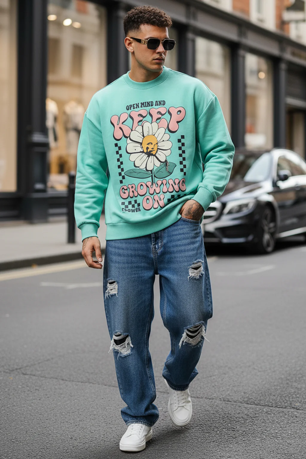 Keep Growing Green Front Printed Regular Fit Sweatshirt - Image 7