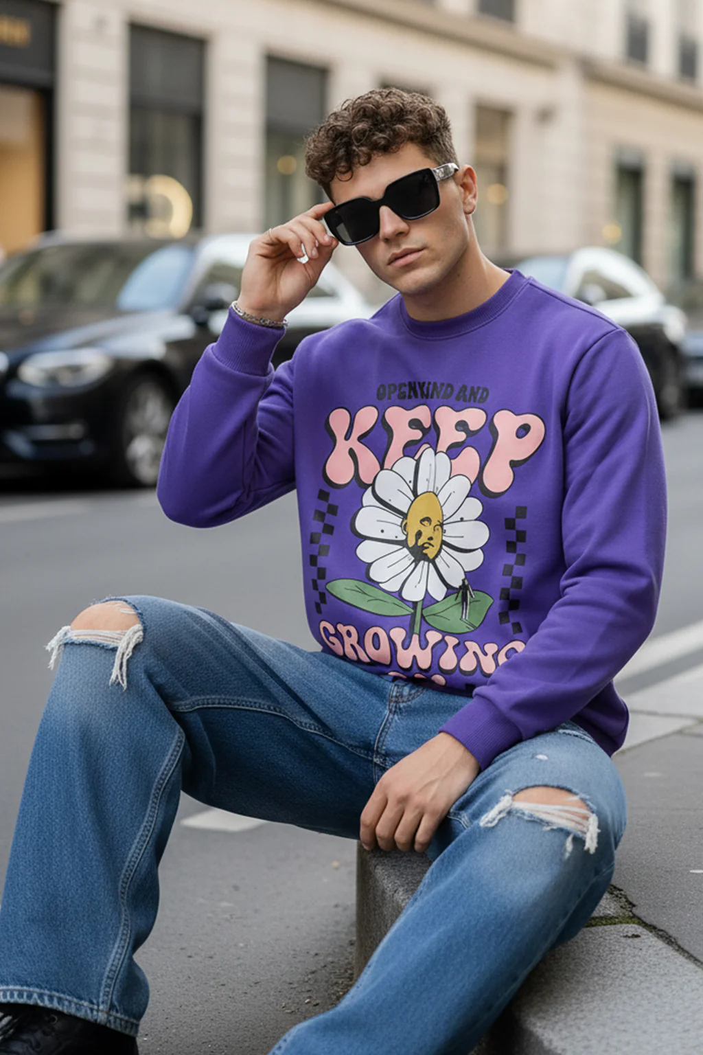 Keep Growing Purple Front Printed Regular Fit Sweatshirt - Image 4