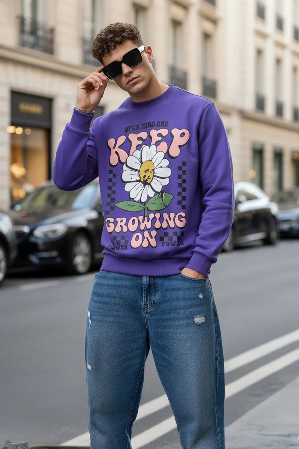 Keep Growing Purple Front Printed Regular Fit Sweatshirt - Image 5