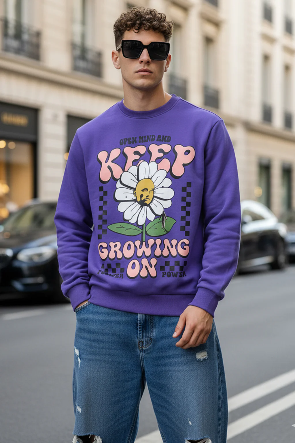 Keep Growing Purple Front Printed Regular Fit Sweatshirt - Image 7