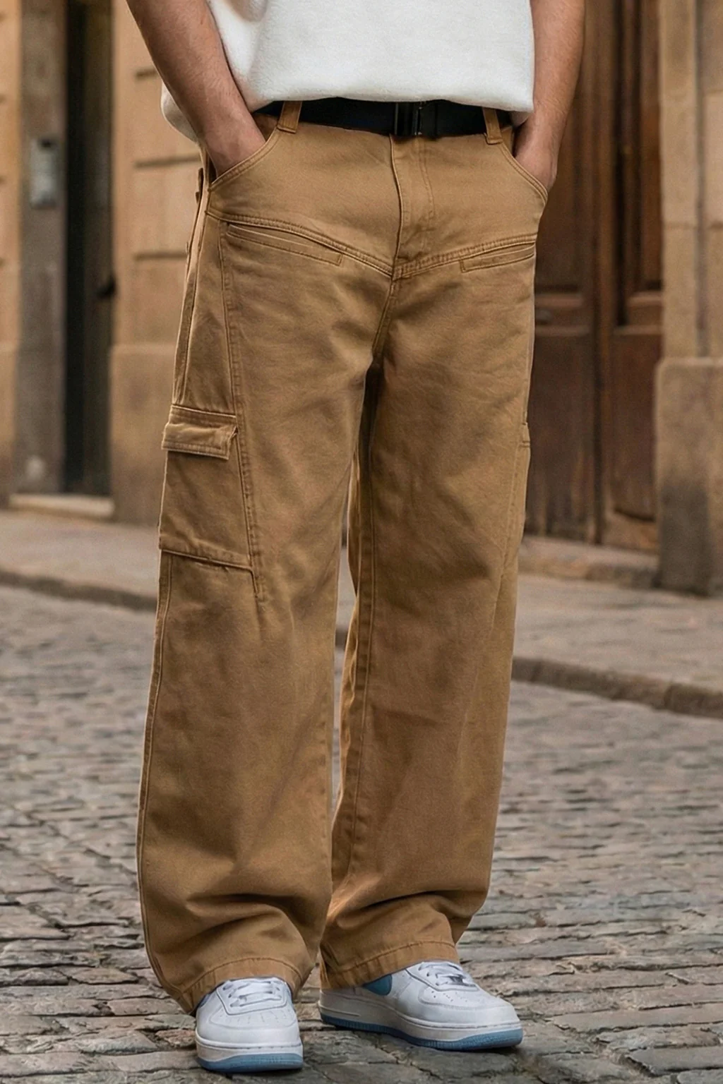 Khaki 8 Pocket Woven Baggy Fit Exclusive Cargo Pant - Image 2