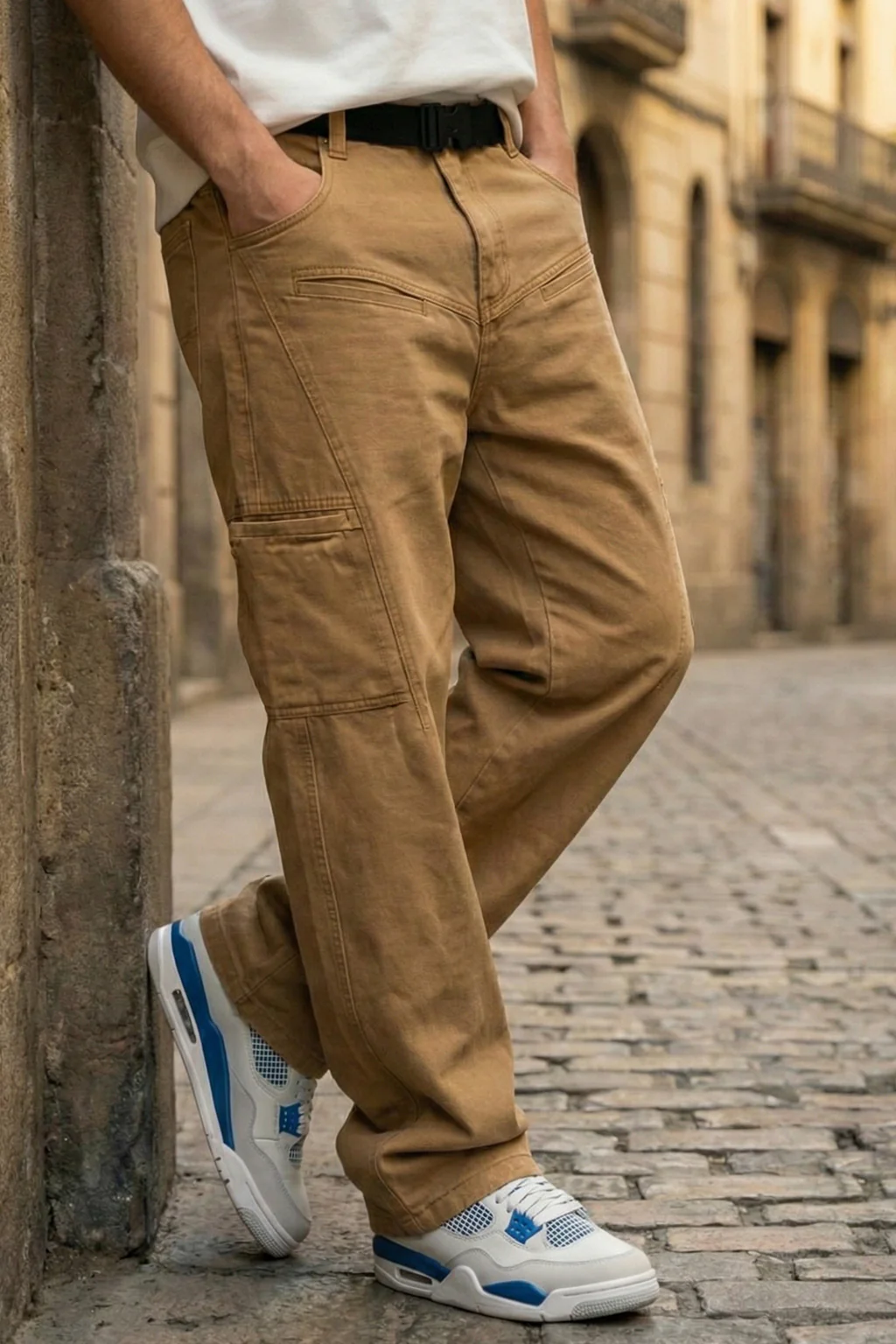 Khaki 8 Pocket Woven Baggy Fit Exclusive Cargo Pant - Image 3