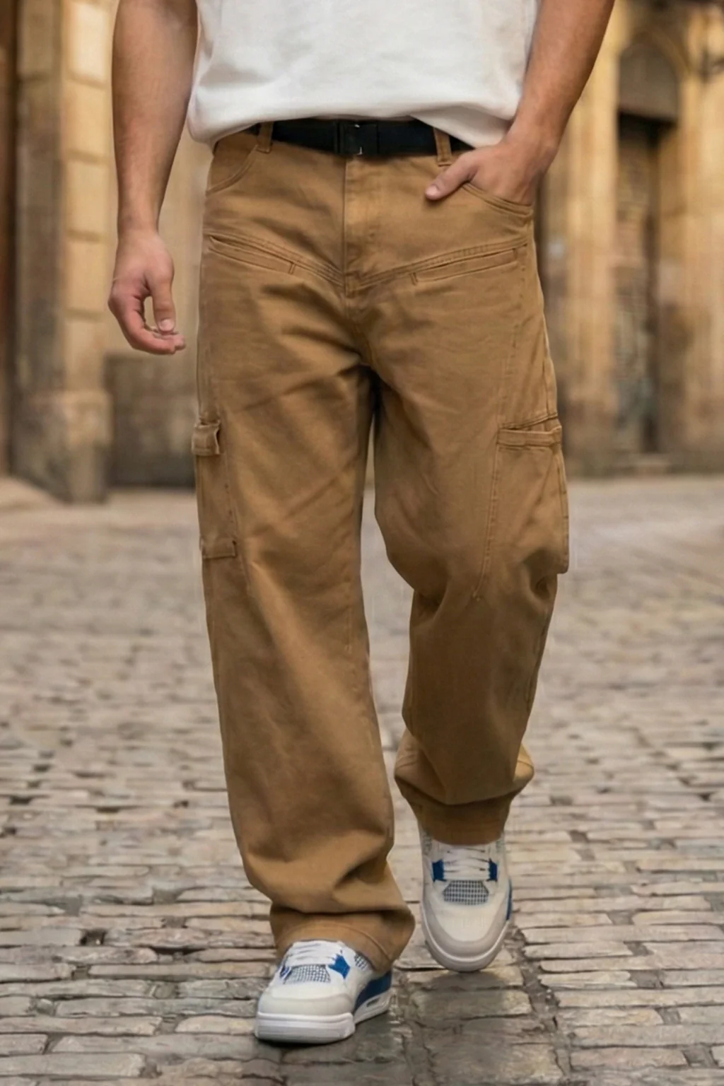 Khaki 8 Pocket Woven Baggy Fit Exclusive Cargo Pant - Image 5
