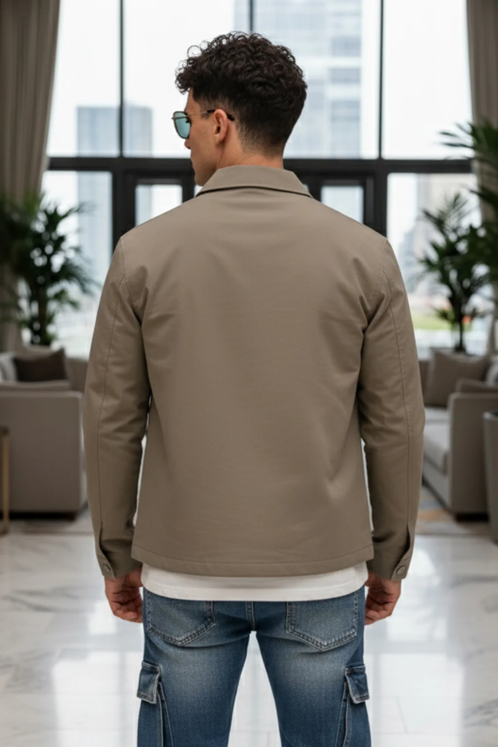 Khaki 4-Pocket Regular Fit Nylon Exclusive Shacket - Image 5