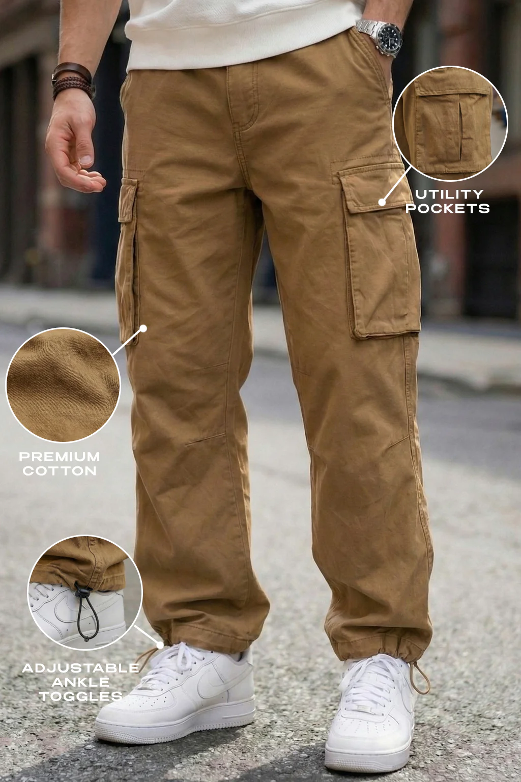 Khaki 5 Pocket Woven Straight Fit Exclusive Cargo Pant With Adjustable Ankle