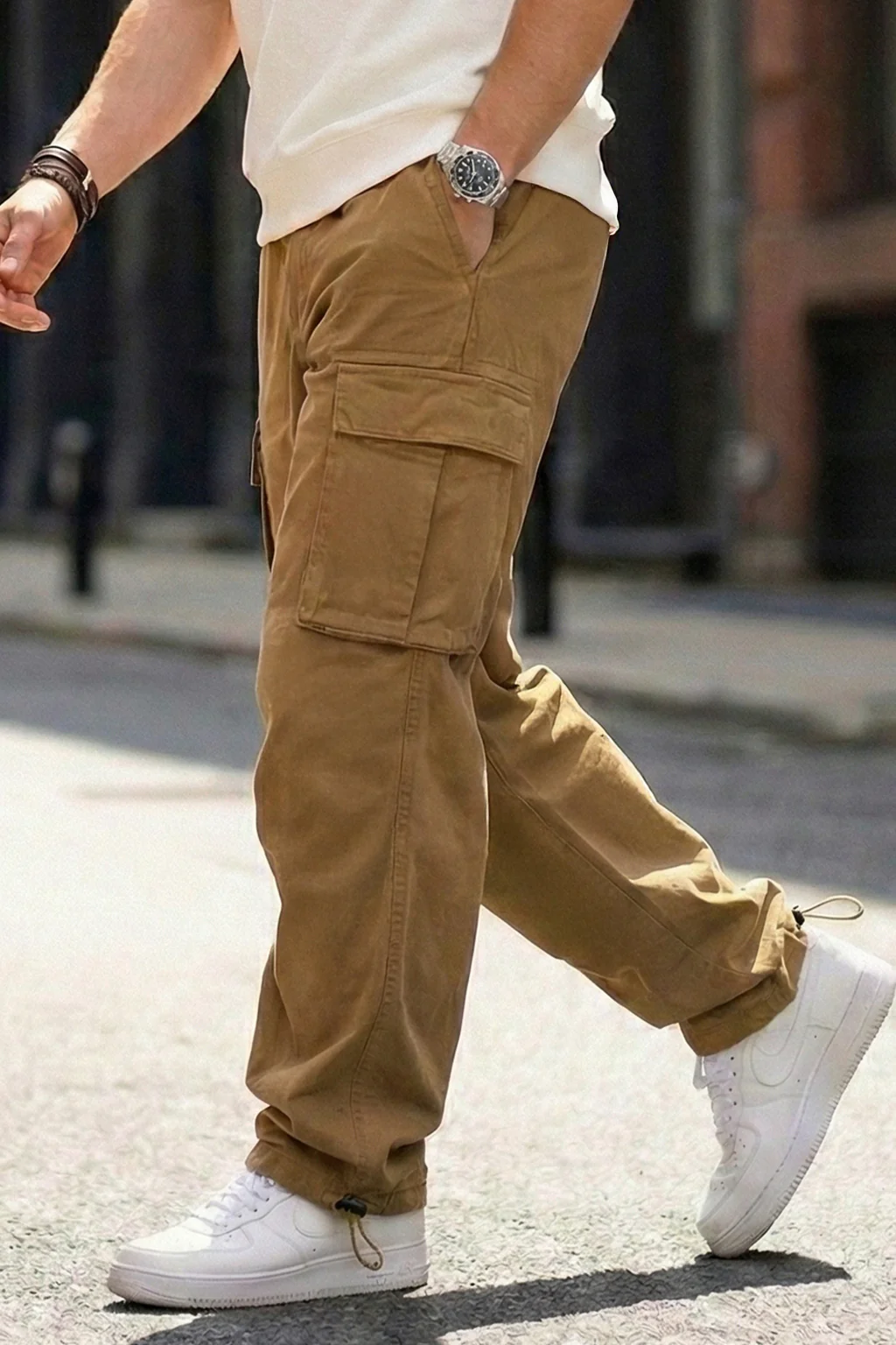 Khaki 5 Pocket Woven Straight Fit Exclusive Cargo Pant With Adjustable Ankle - Image 3