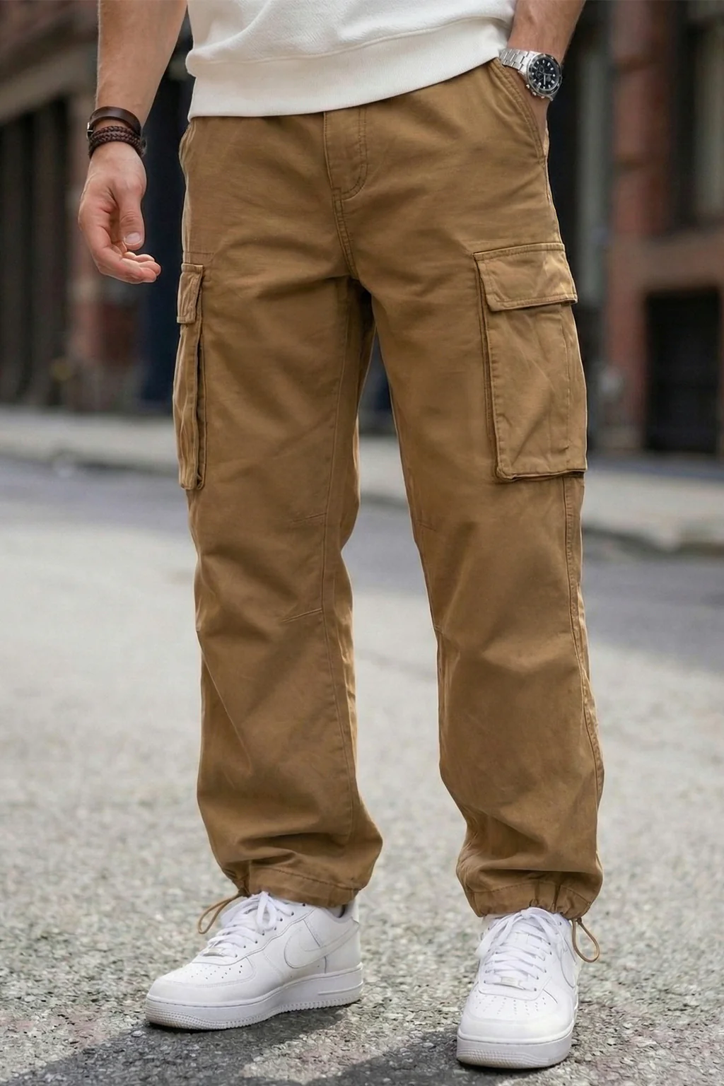 Khaki 5 Pocket Woven Straight Fit Exclusive Cargo Pant With Adjustable Ankle - Image 4