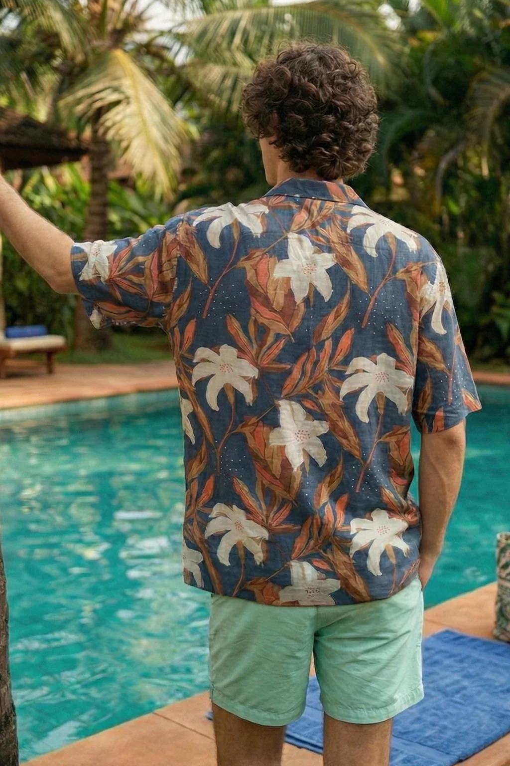Lagoon Leaf Navy All Over Print Oversized Exclusive Shirt - Image 3