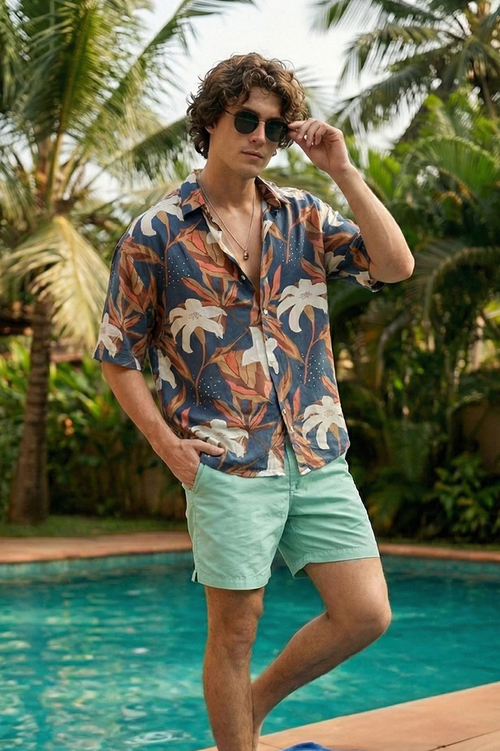 Lagoon Leaf Navy All Over Print Oversized Exclusive Shirt - Image 4