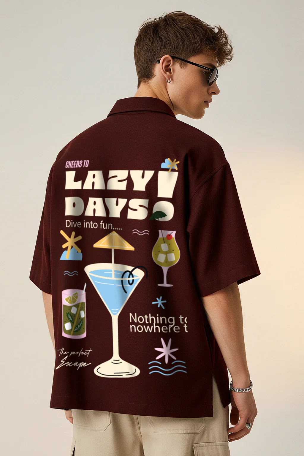 Lazy Days Brown Oversized Printed Exclusive Shirt - Image 3