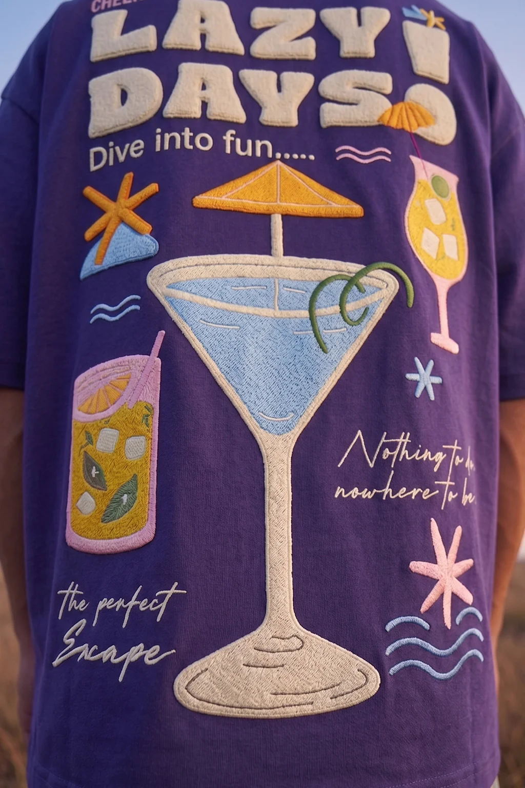 Lazy Days Skipper Blue Oversized Puff Printed Exclusive T-shirt - Image 2