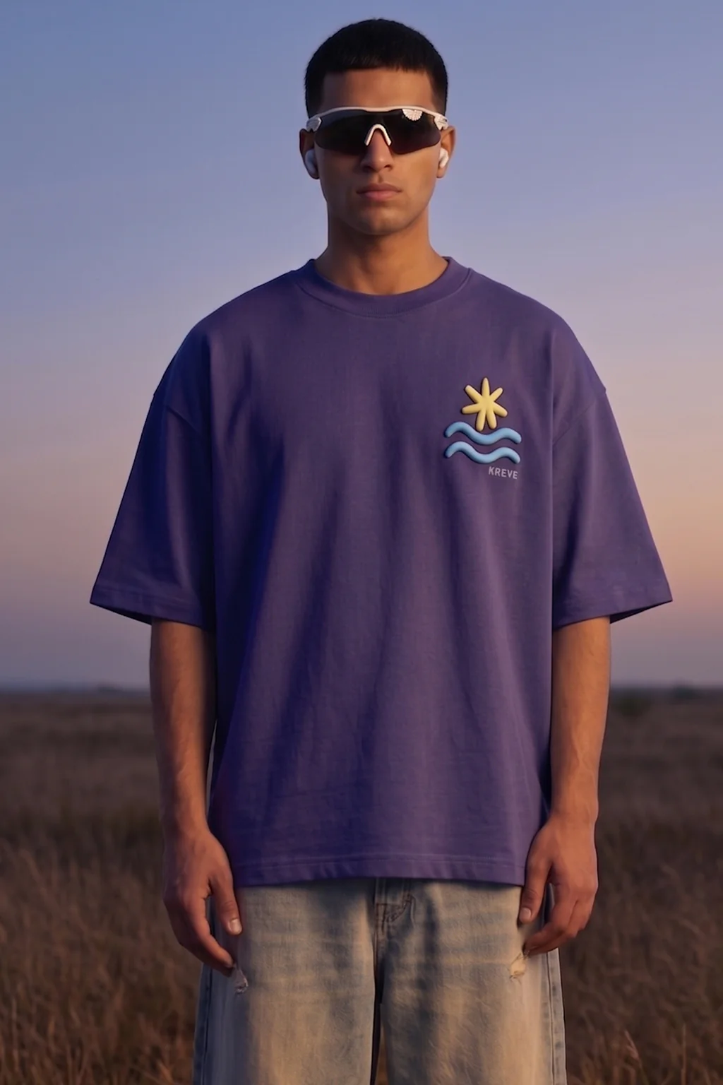 Lazy Days Skipper Blue Oversized Puff Printed Exclusive T-shirt - Image 4