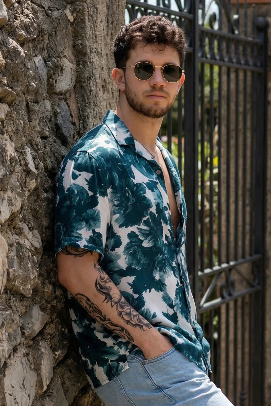 Leaf Print White & Navy Oversized All Over Printed Exclusive Shirt - Image 3