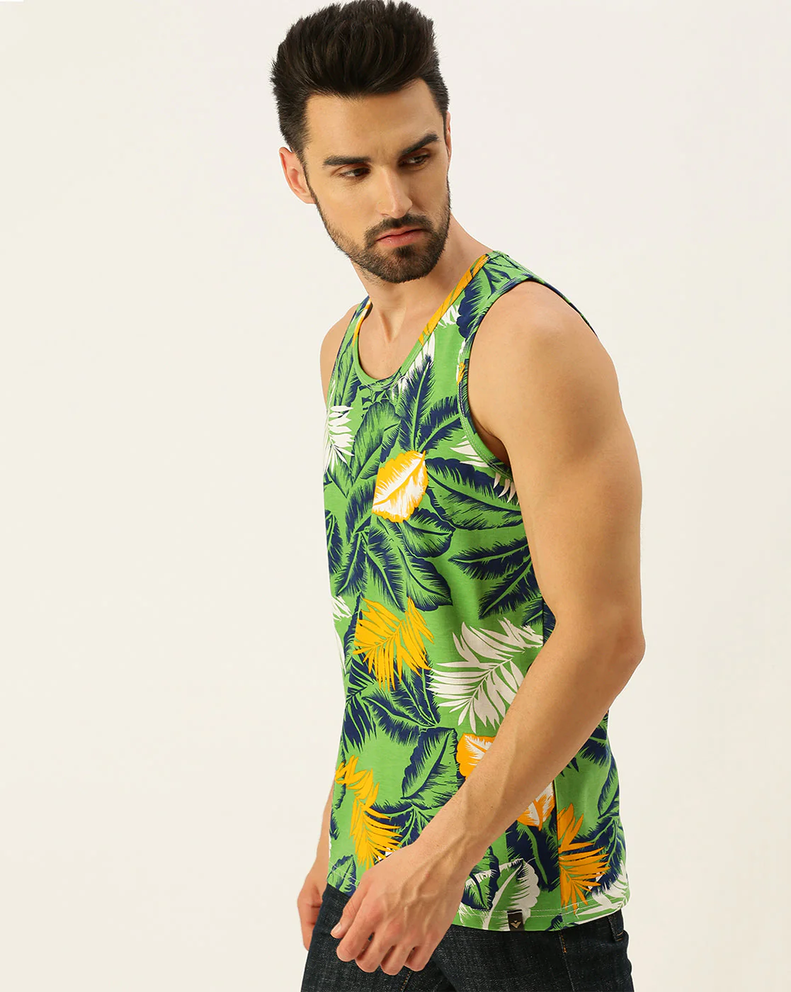 Leaf Printed Green Gym Vest - Image 2