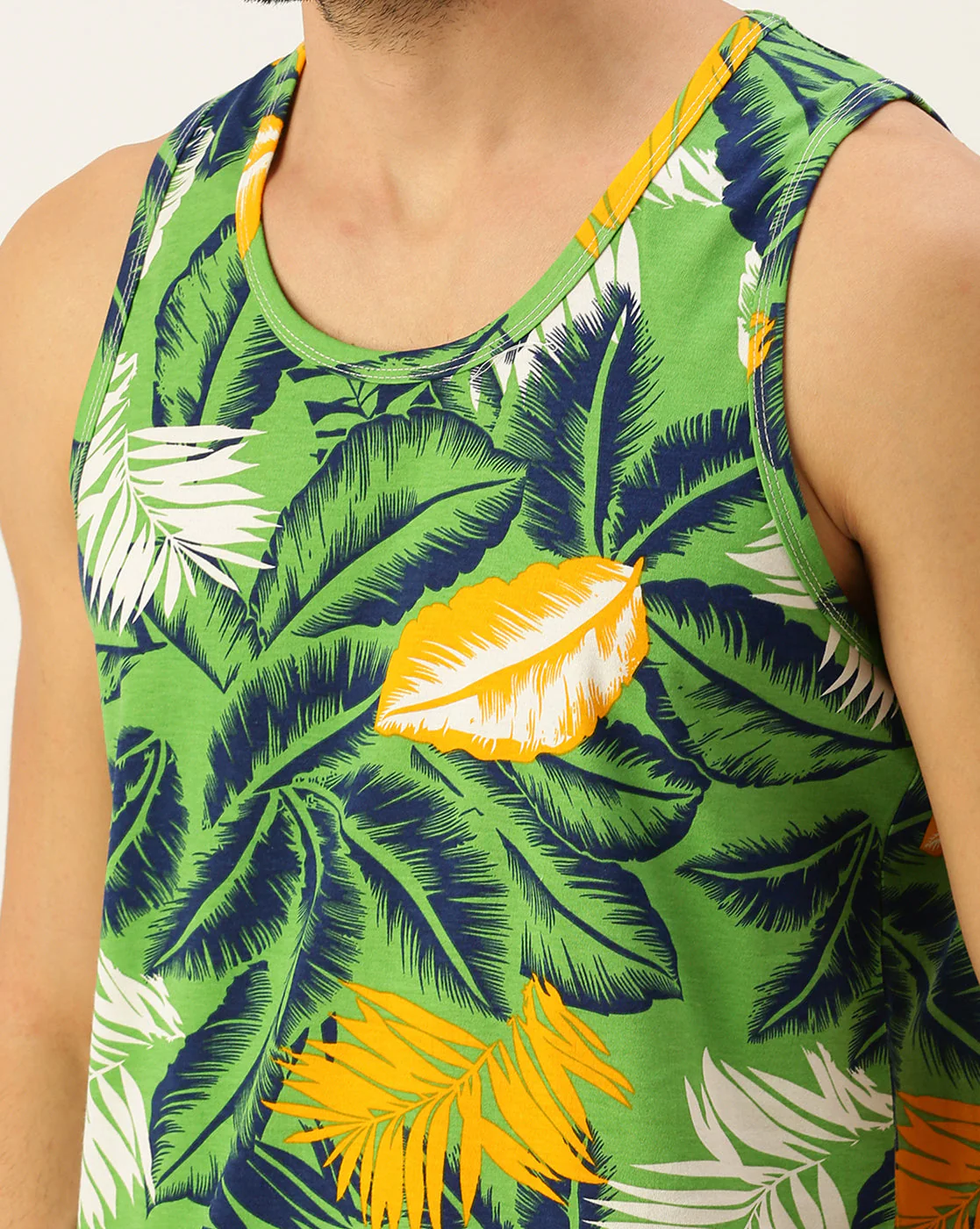 Leaf Printed Green Gym Vest - Image 3