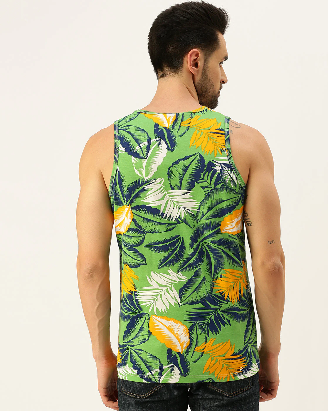 Leaf Printed Green Gym Vest - Image 5