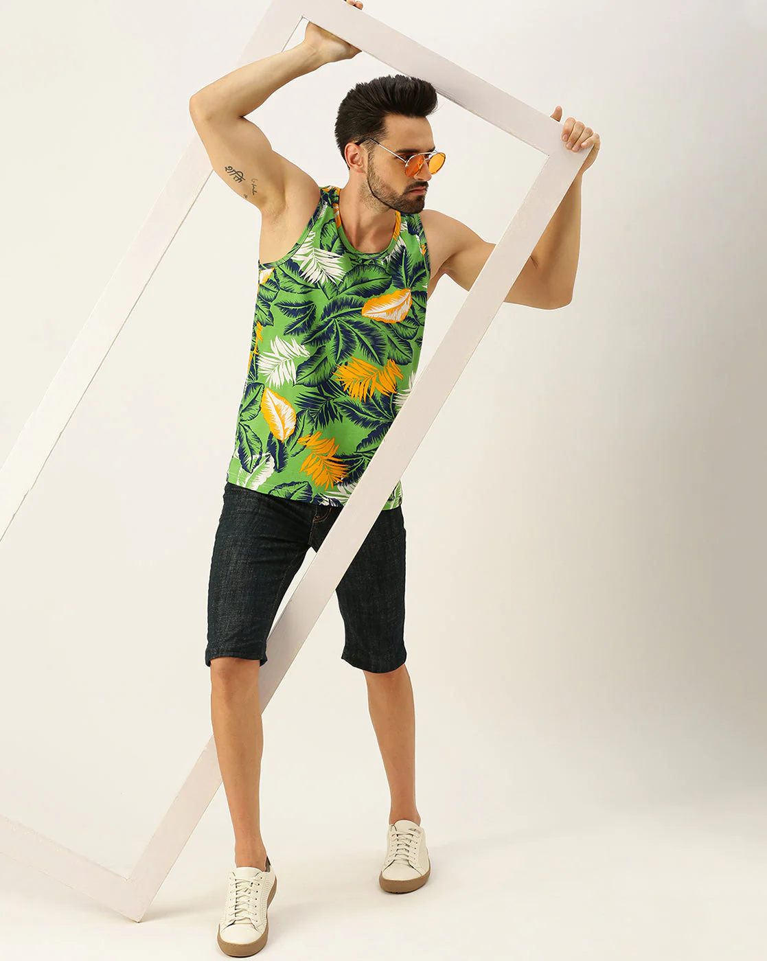 Leaf Printed Green Gym Vest - Image 6