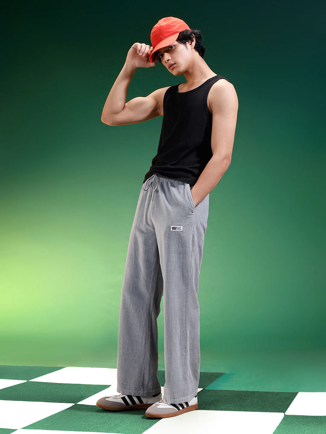 Light Grey Lining Pattern Plain Corduroy Pants - Image 4