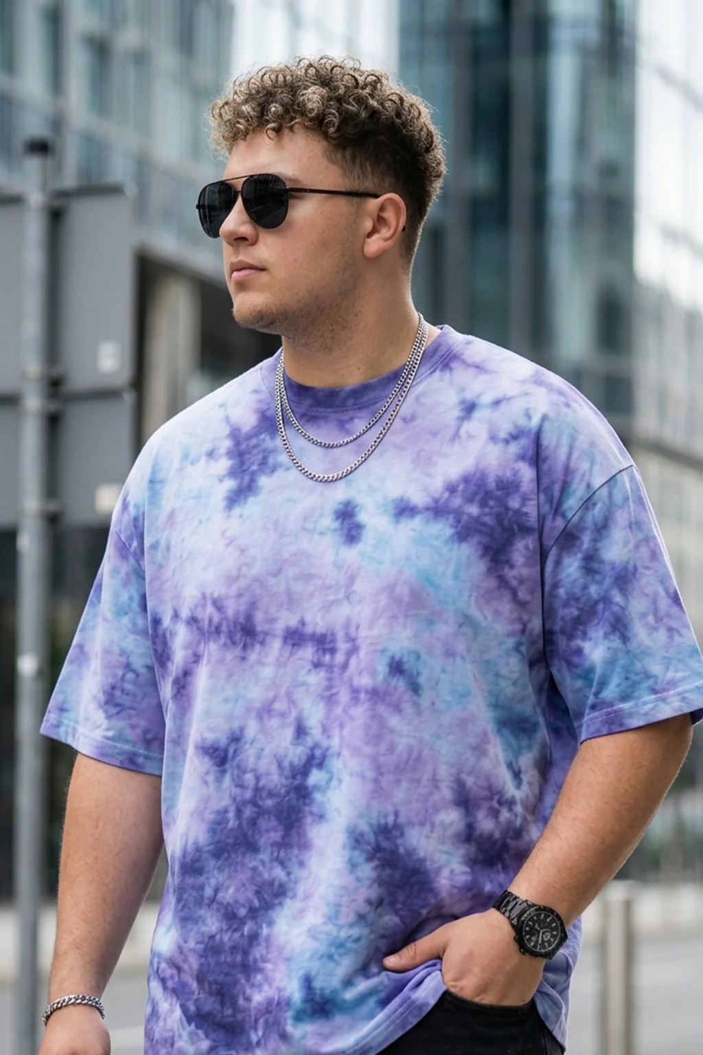 Lilac Tie-Die Printed Plus Size T-shirt - Image 2