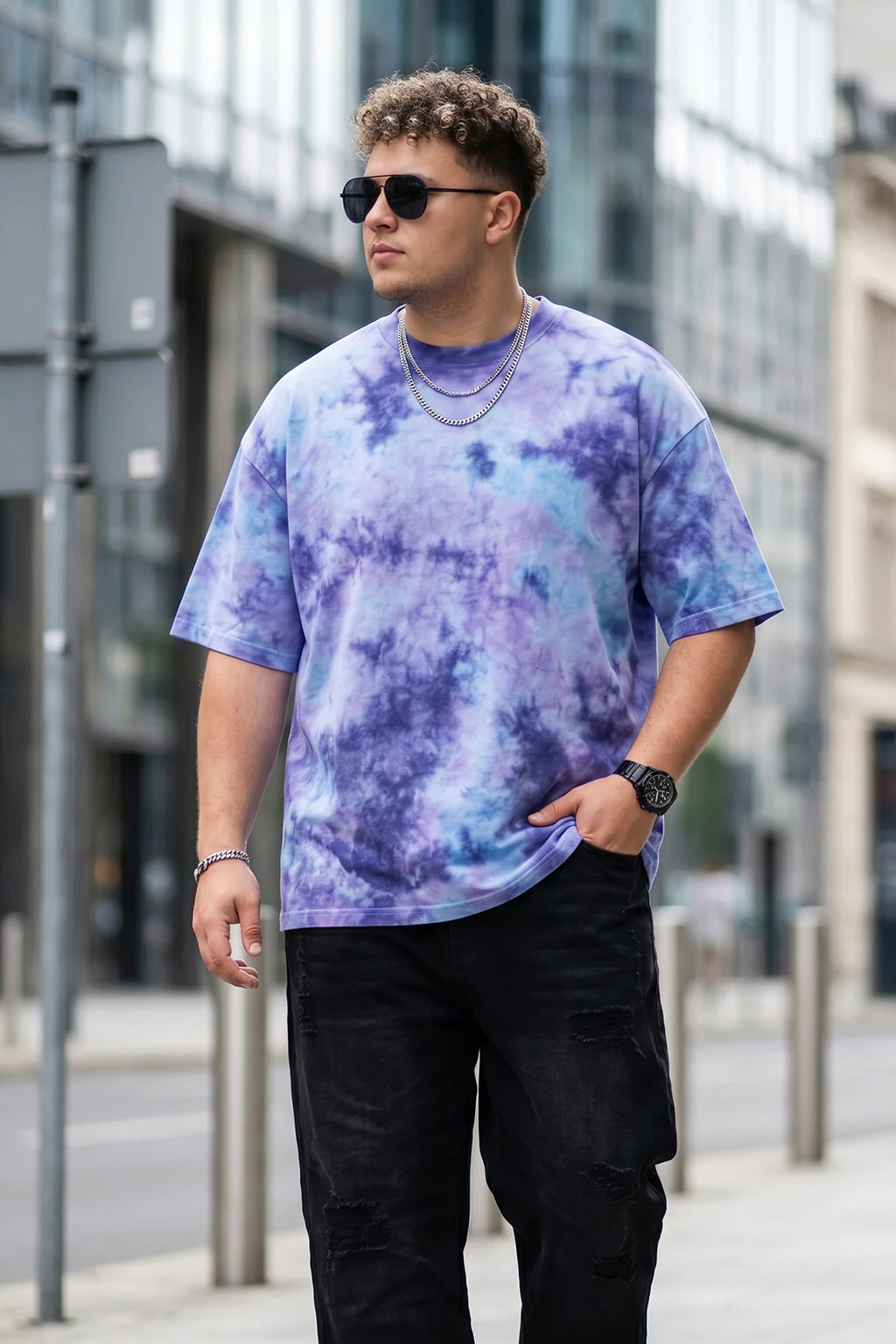 Lilac Tie-Die Printed Plus Size T-shirt - Image 4