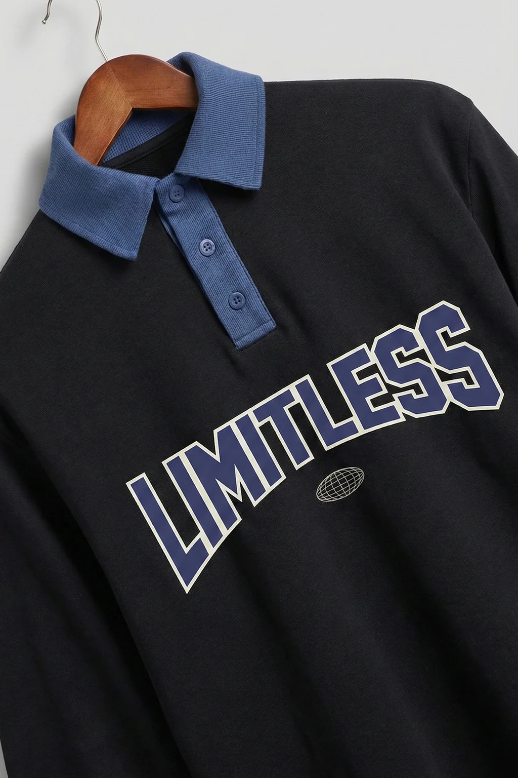 Limitless Balck & Navy Oversized Full Sleeve Polo T-shirt - Image 3