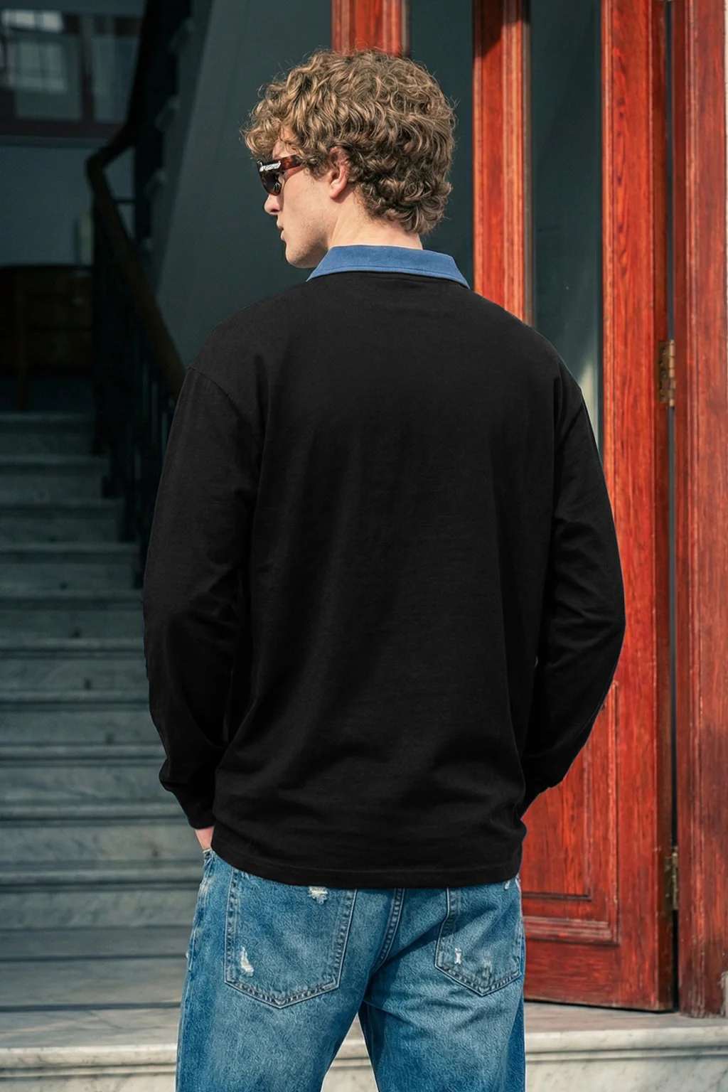 Limitless Balck & Navy Oversized Full Sleeve Polo T-shirt - Image 5