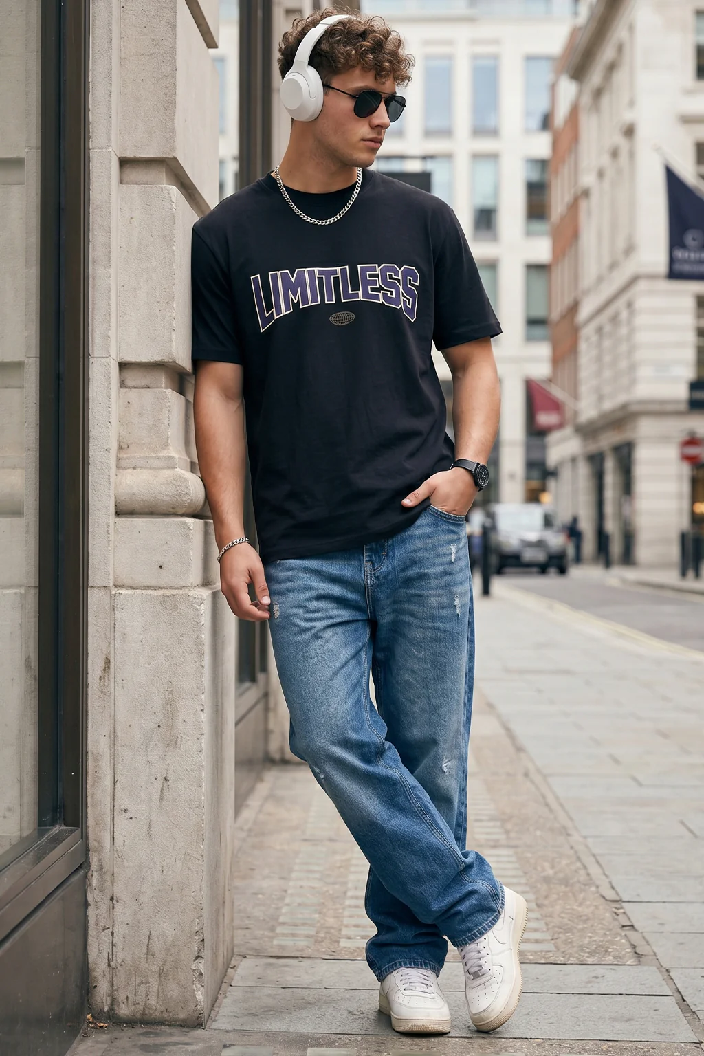 Limitless Black Regular Fit Printed T-shirt - Image 5
