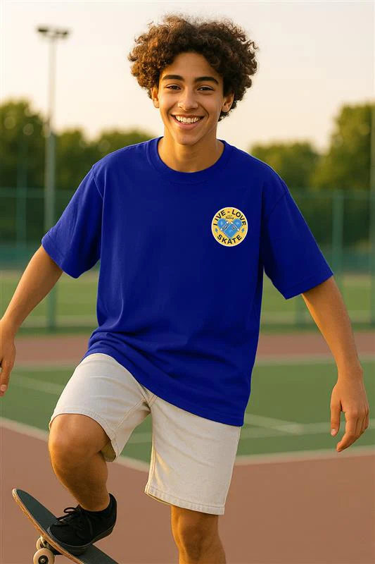 Live Love Skate Royal Blue Oversized Graphic Pocket Printed Boys T-shirt