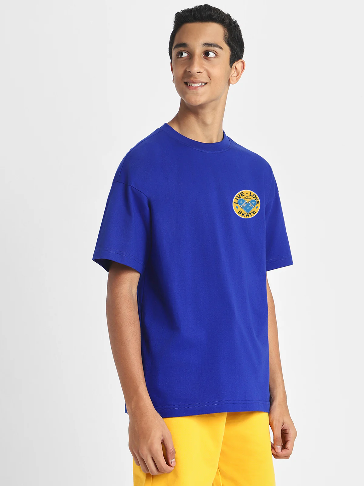 Live Love Skate Royal Blue Oversized Graphic Pocket Printed Boys T-shirt - Image 3