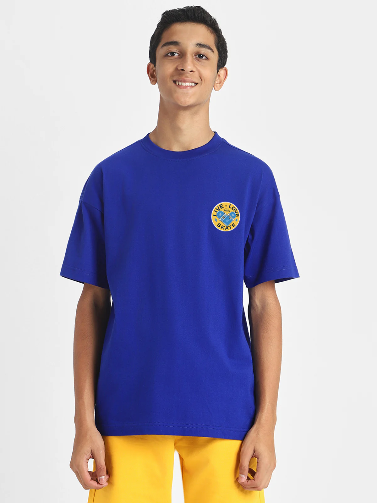 Live Love Skate Royal Blue Oversized Graphic Pocket Printed Boys T-shirt - Image 4