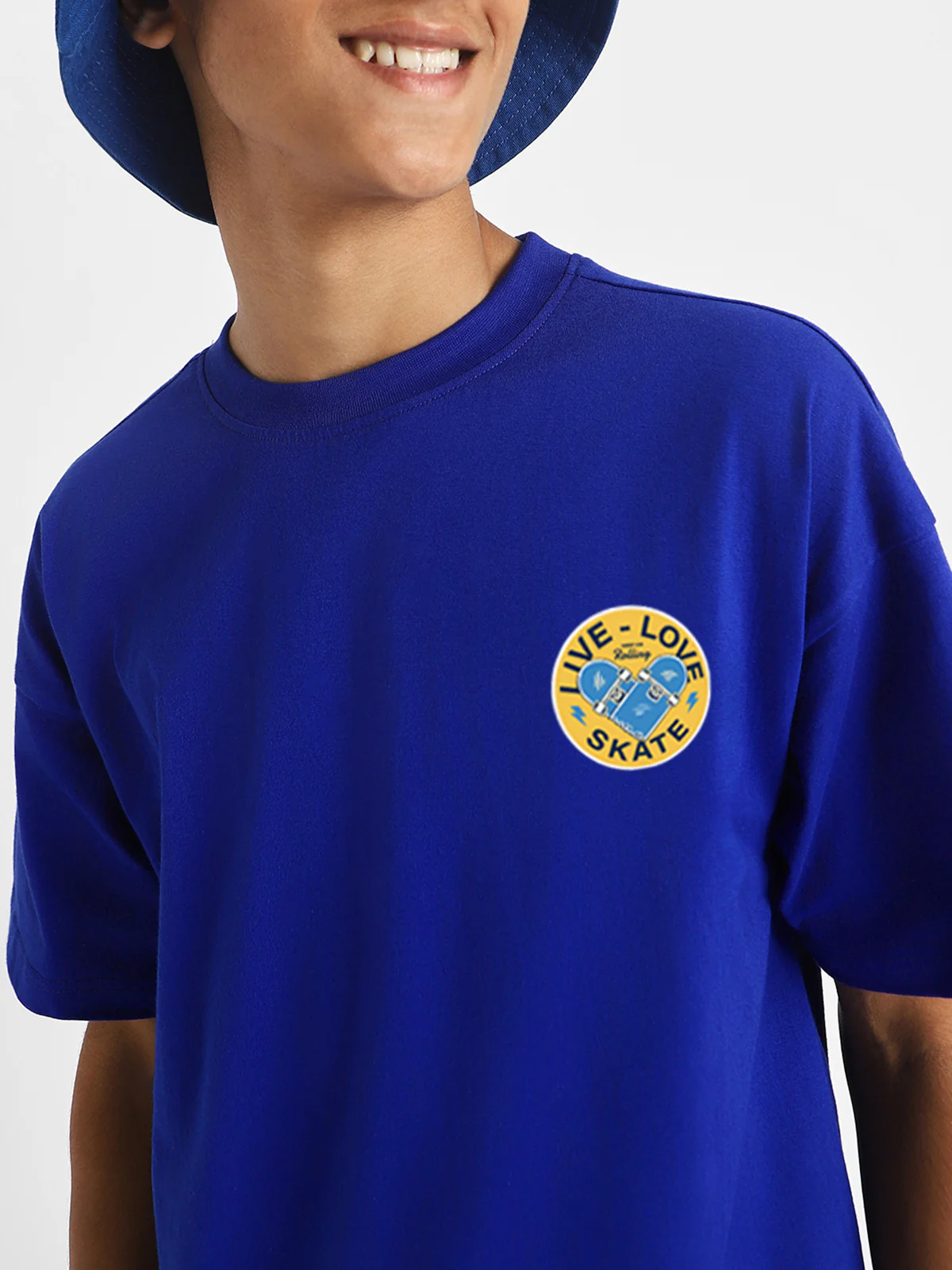 Live Love Skate Royal Blue Oversized Graphic Pocket Printed Boys T-shirt - Image 5