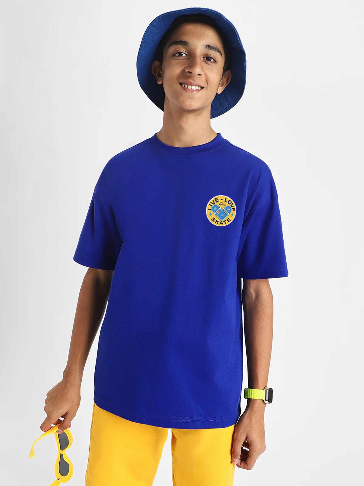 Live Love Skate Royal Blue Oversized Graphic Pocket Printed Boys T-shirt - Image 6
