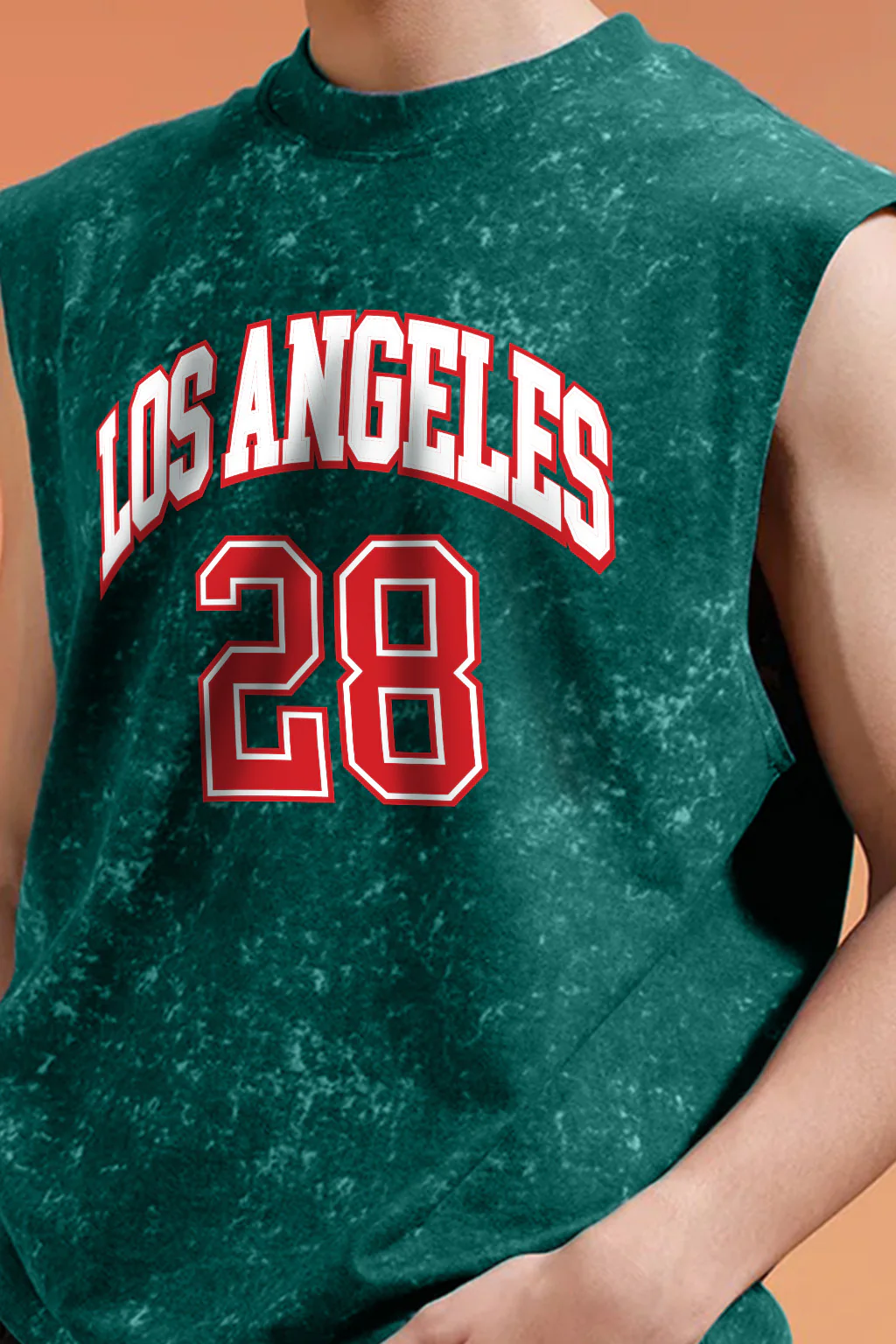 Los Angeles Green Oversized Printed Acid Wash Vest - Image 2