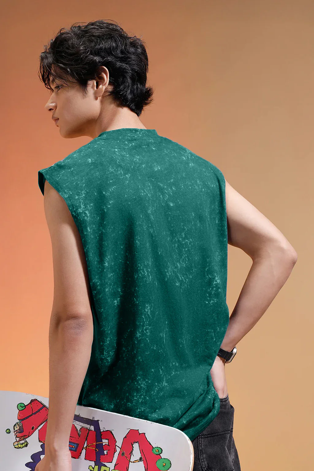 Los Angeles Green Oversized Printed Acid Wash Vest - Image 5
