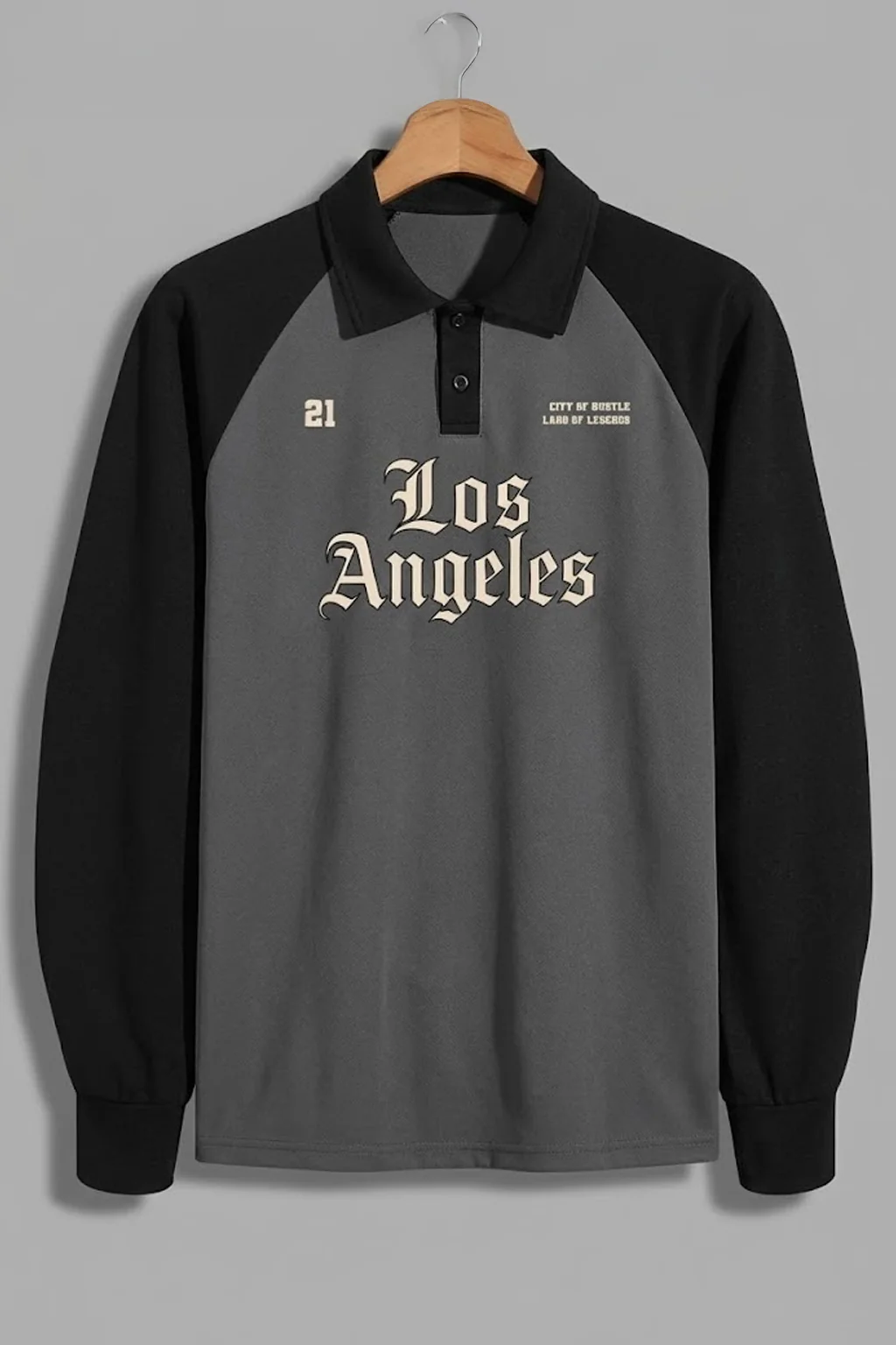 Los Angeles Grey Oversized Full Sleeve Exclusive Polo T-shirt - Image 3